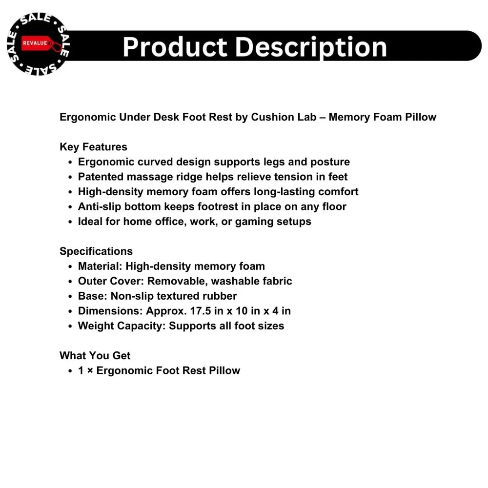 Ergonomic Under Desk Foot Rest‎ by Cushion Lab – Memory Foam Pillow